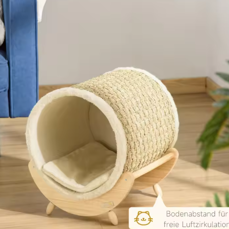 Kattengrot met Krasoppervlak en Kussen – Houten Kattenhuis 41×38×43 cm
