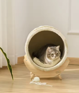 Kattengrot met Krasoppervlak en Kussen – Houten Kattenhuis 41×38×43 cm
