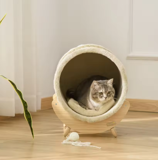 Kattengrot met Krasoppervlak en Kussen – Houten Kattenhuis 41×38×43 cm