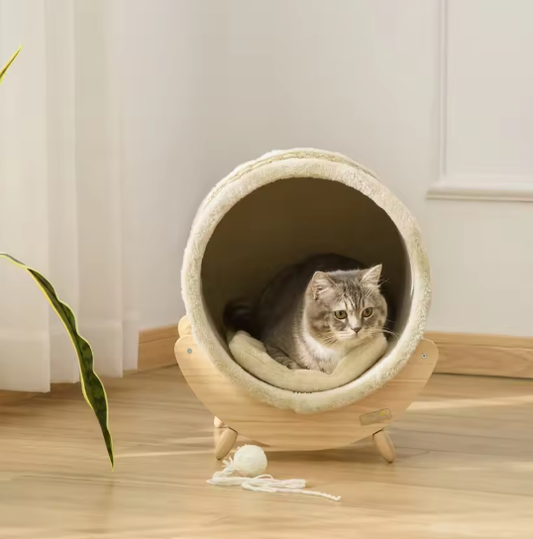 Kattengrot met Krasoppervlak en Kussen – Houten Kattenhuis 41×38×43 cm