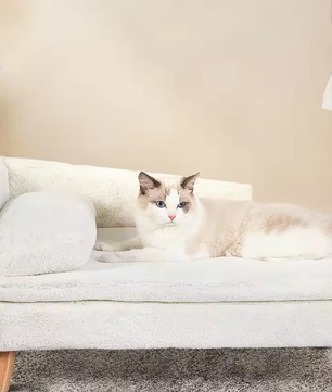 Verhoogd Huisdierenbed – L-vorm Bank met Houten Poten & Pluche Kussen