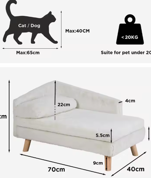 Verhoogd Huisdierenbed – L-vorm Bank met Houten Poten & Pluche Kussen