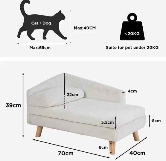 Verhoogd Huisdierenbed – L-vorm Bank met Houten Poten & Pluche Kussen