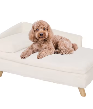 Verhoogd Huisdierenbed – L-vorm Bank met Houten Poten & Pluche Kussen
