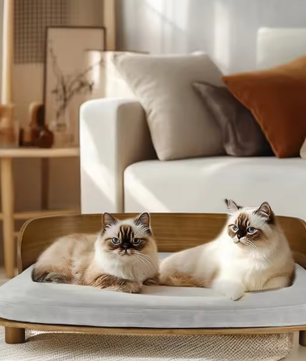 Verhoogd Kattenbed – Houten Bank met Kussen voor Kat of Kleine Hond