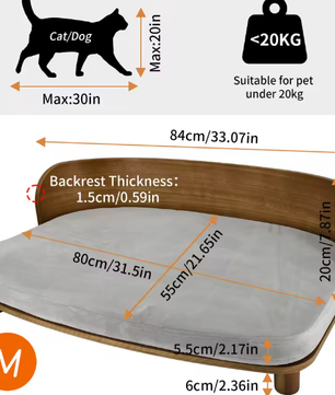 Verhoogd Kattenbed – Houten Bank met Kussen voor Kat of Kleine Hond