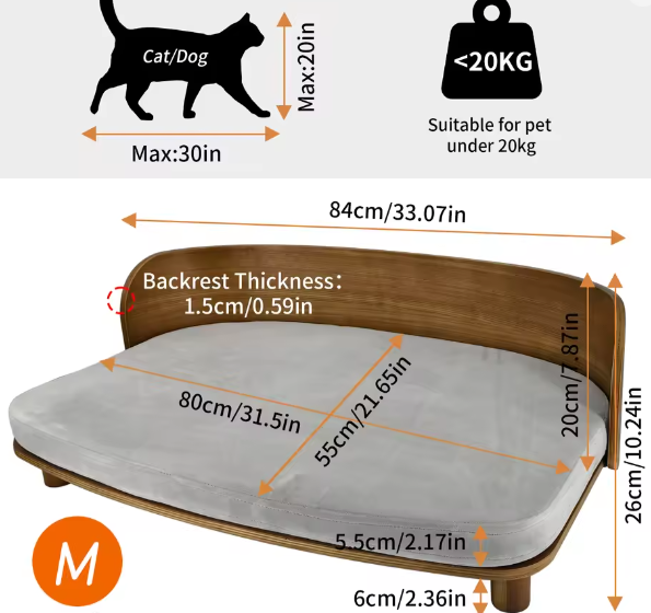 Verhoogd Kattenbed – Houten Bank met Kussen voor Kat of Kleine Hond