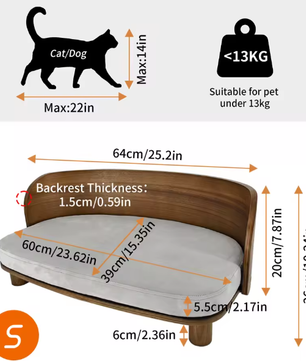Verhoogd Kattenbed – Houten Bank met Kussen voor Kat of Kleine Hond