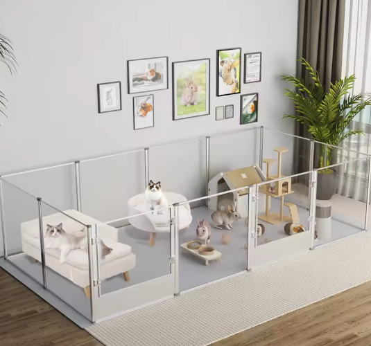 L-vormige hondenbank met kussen – Pluche stof & houten poten