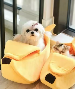 Banaanvormig kattenbed – Pluche & warm huisdiernest