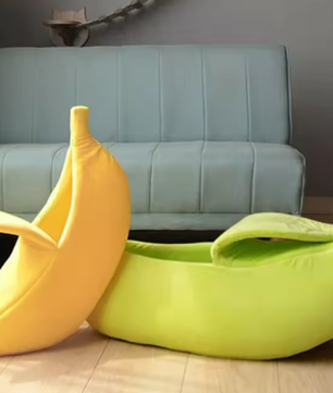 Banaanvormig kattenbed – Pluche & warm huisdiernest
