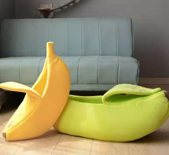 Banaanvormig kattenbed – Pluche & warm huisdiernest