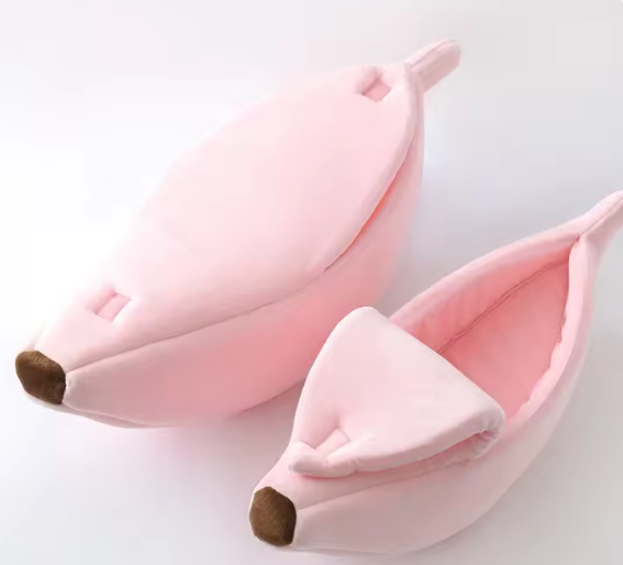Banaanvormig kattenbed – Pluche & warm huisdiernest