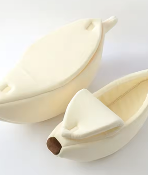 Banaanvormig kattenbed – Pluche & warm huisdiernest