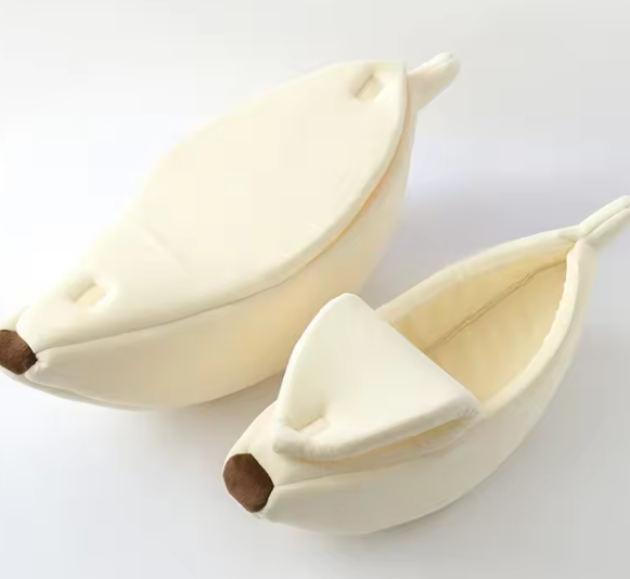 Banaanvormig kattenbed – Pluche & warm huisdiernest