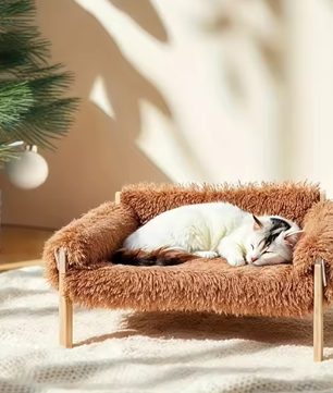 Houten kattenslaapbank – Verhoogd en wasbaar huisdierbed