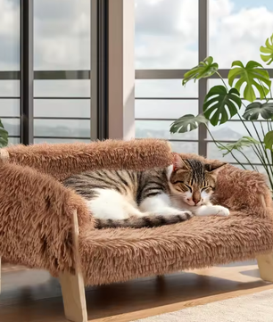 Houten kattenslaapbank – Verhoogd en wasbaar huisdierbed