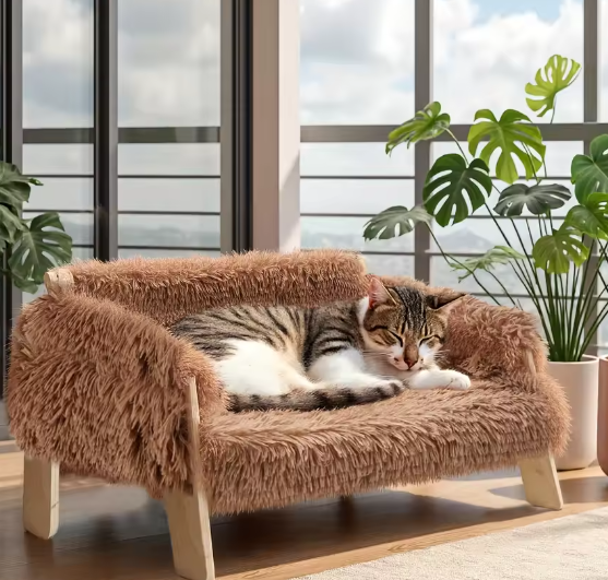 Houten kattenslaapbank – Verhoogd en wasbaar huisdierbed