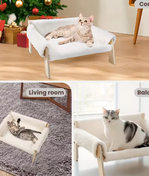 Houten kattenslaapbank – Verhoogd en wasbaar huisdierbed