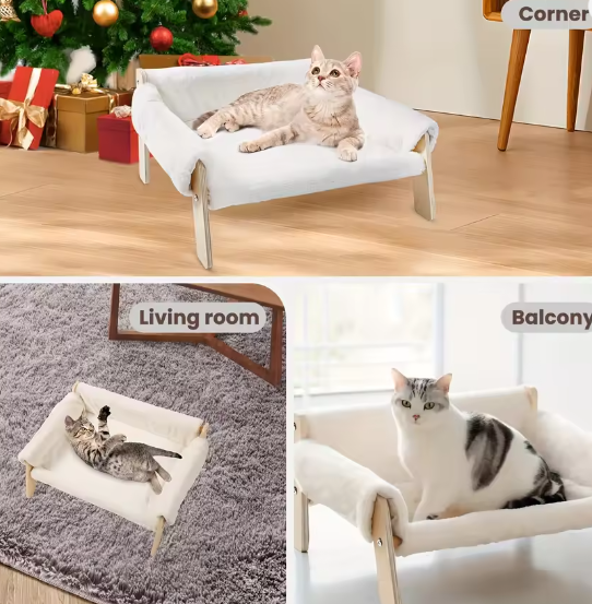 Houten kattenslaapbank – Verhoogd en wasbaar huisdierbed