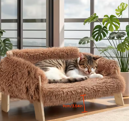 Houten kattenslaapbank – Verhoogd en wasbaar huisdierbed
