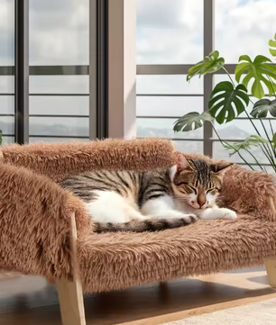 Houten kattenslaapbank – Verhoogd en wasbaar huisdierbed