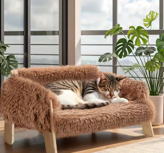 Houten kattenslaapbank – Verhoogd en wasbaar huisdierbed