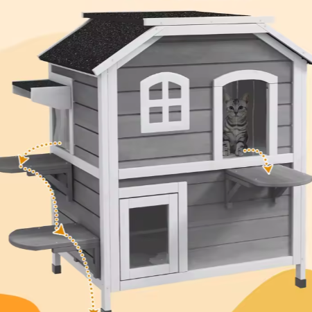 Houten kattenhuis 2-laags – Waterdicht & winterbestendig