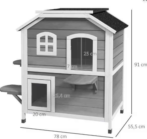 Houten kattenhuis 2-laags – Waterdicht & winterbestendig