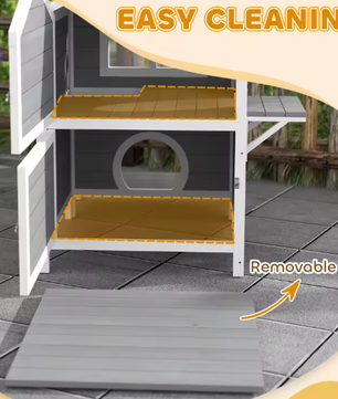 Houten kattenhuis met balkon – 2 verdiepingen voor binnen & buiten