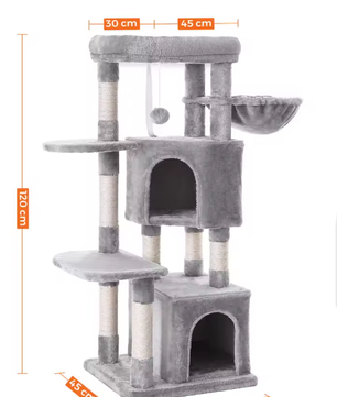 Krabpaal Kattenboom – 120 cm Hoog, 2 Grotten & Uitkijkplatform