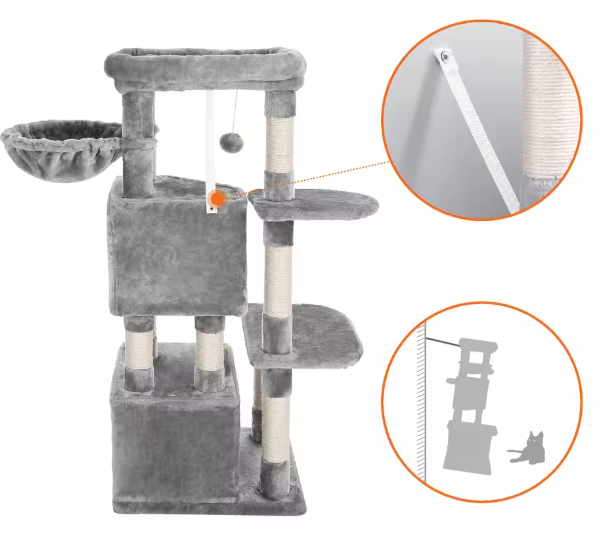 Krabpaal Kattenboom – 120 cm Hoog, 2 Grotten & Uitkijkplatform