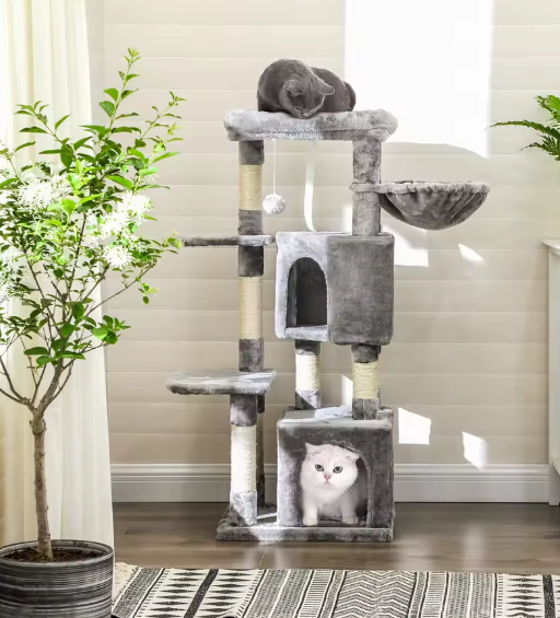 Krabpaal Kattenboom – 120 cm Hoog, 2 Grotten & Uitkijkplatform