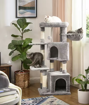Krabpaal Kattenboom – 120 cm Hoog, 2 Grotten & Uitkijkplatform