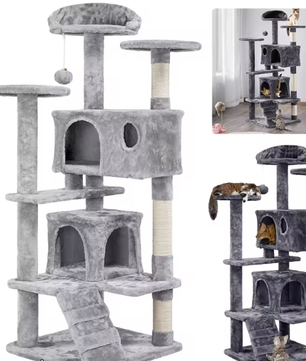 Kattenboom Krabpaal – 132 cm Hoog, Multi-Level & Speelhuis