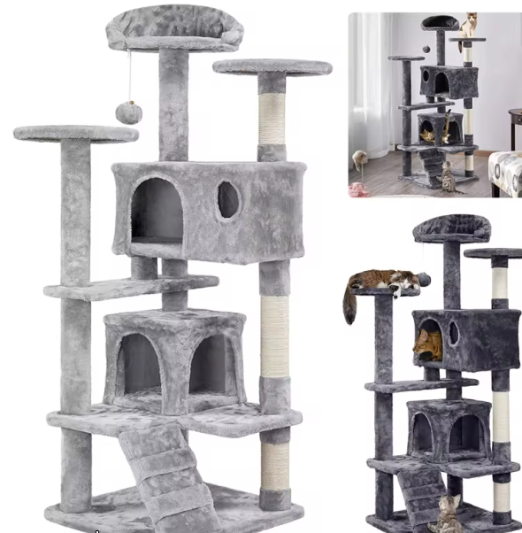Kattenboom Krabpaal – 132 cm Hoog, Multi-Level & Speelhuis