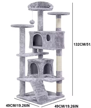 Kattenboom Krabpaal – 132 cm Hoog, Multi-Level & Speelhuis