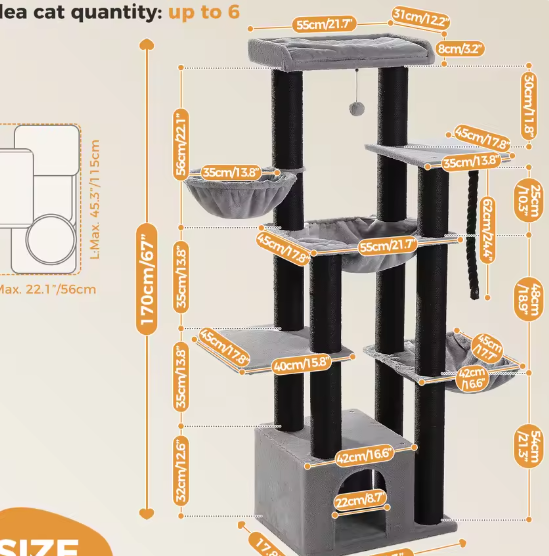 Grote Kattenboom Krabpaal – 24 kg, Met Hangmat & Meerdere Niveaus