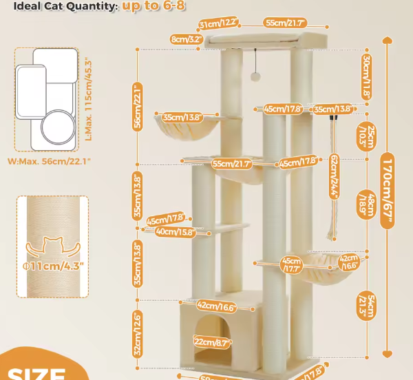 Grote Kattenboom Krabpaal – 24 kg, Met Hangmat & Meerdere Niveaus