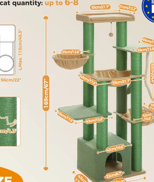 Grote Kattenboom Krabpaal – 24 kg, Met Hangmat & Meerdere Niveaus