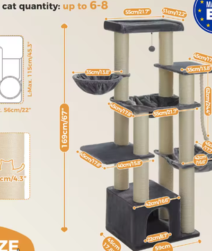 Grote Kattenboom Krabpaal – 24 kg, Met Hangmat & Meerdere Niveaus