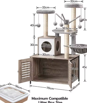 Alles-in-Één Kattenboom – 132 cm Hoog, Met Kattenbak & Hangmat