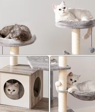 Alles-in-Één Kattenboom – 132 cm Hoog, Met Kattenbak & Hangmat