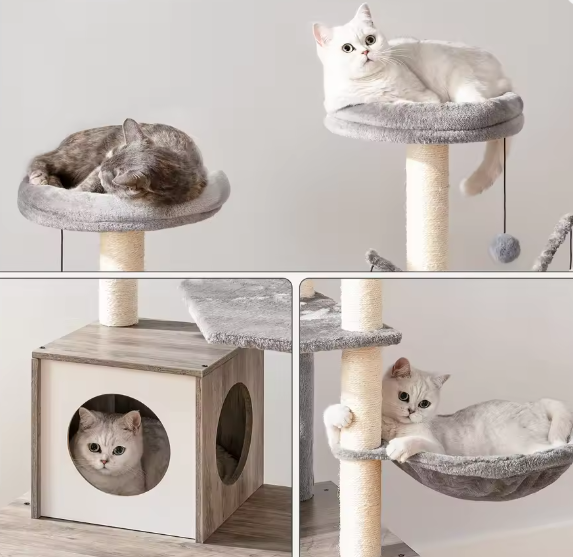 Alles-in-Één Kattenboom – 132 cm Hoog, Met Kattenbak & Hangmat