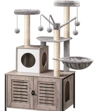 Alles-in-Één Kattenboom – 132 cm Hoog, Met Kattenbak & Hangmat