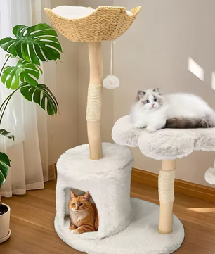 Moderne Kattenboom – Houten Kattentoren met Krabpaal & Topmand
