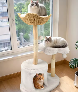 Moderne Kattenboom – Houten Kattentoren met Krabpaal & Topmand