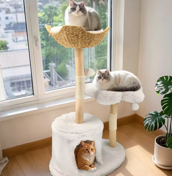Moderne Kattenboom – Houten Kattentoren met Krabpaal & Topmand