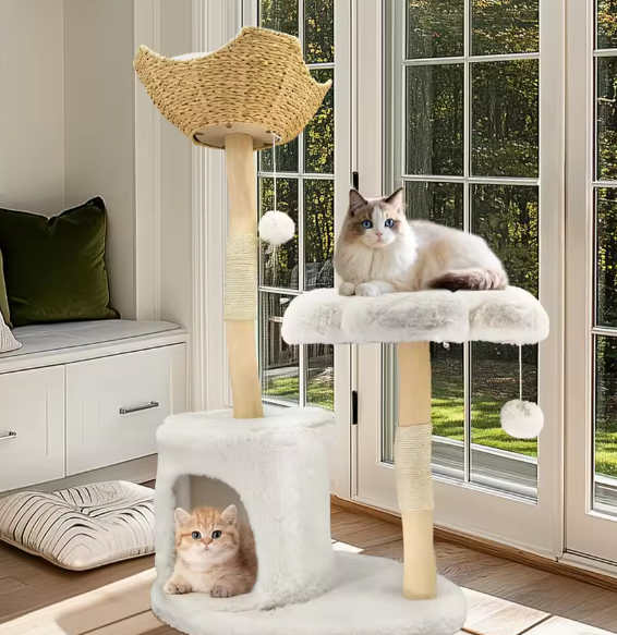 Moderne Kattenboom – Houten Kattentoren met Krabpaal & Topmand