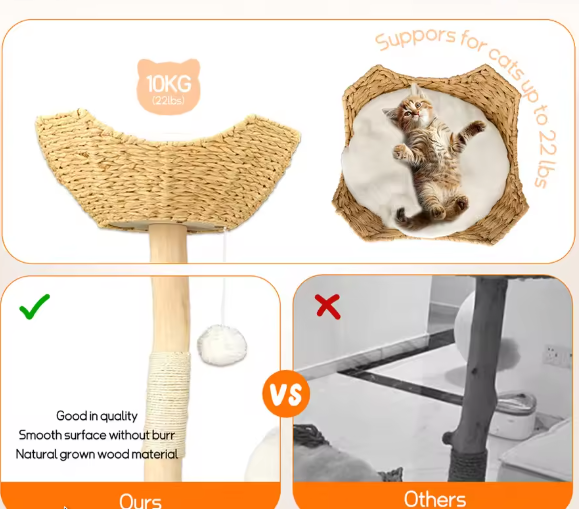 Moderne Kattenboom – Houten Kattentoren met Krabpaal & Topmand